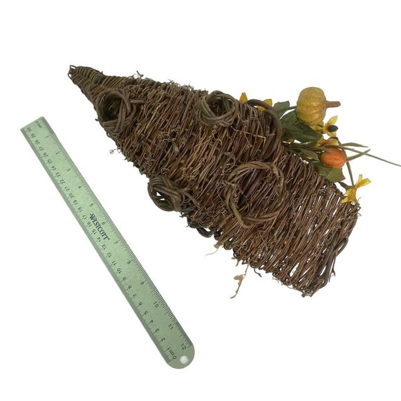 Wicker Cornucopia Basket Horn of Plenty Footed or Hang Thanksgiving Rustic 15" - Picture 3 of 6